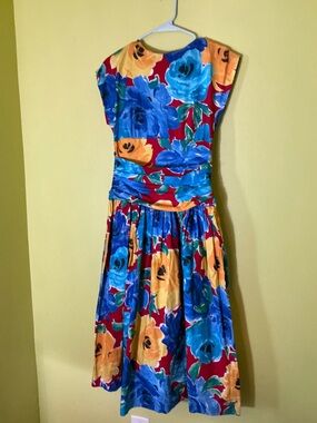 Vibrant Floral Dress in Blue, Yellow & Red